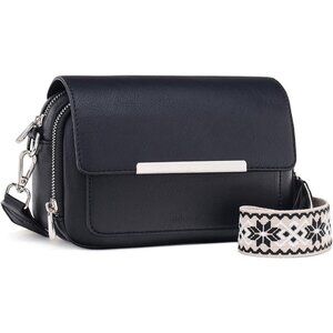 Women’s Black Leather Purse Imported Magnetic Snap Crossbody Zipper Bags
